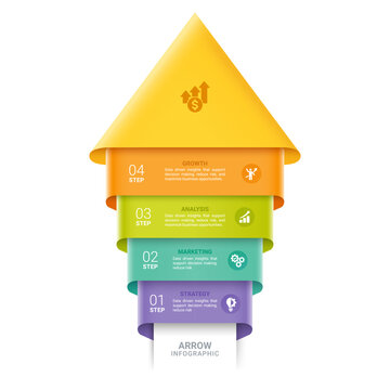 Arrow Step Infographic with Business Growth Workflow Diagram Template Background
