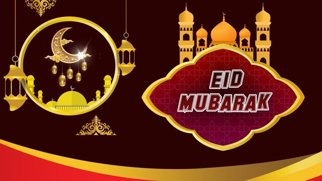 Elegant Eid Mubarak Islamic Background with Golden Mosque Lantern and Crescent Moon