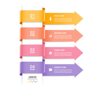 Arrow Step Infographic with Business Growth Workflow Diagram Template Background