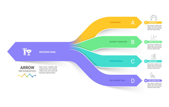 Arrow Step Infographic with Business Growth Workflow Diagram Template Background