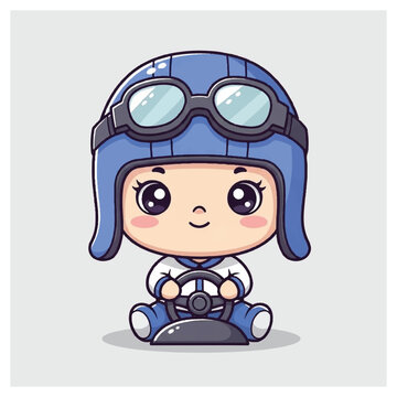 Cute cartoon child wearing blue helmet.