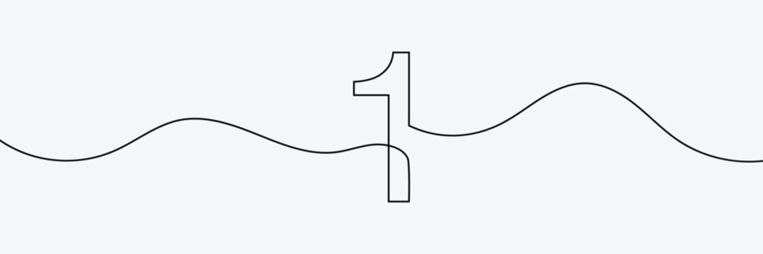 Single line drawing of number 1 in a minimalist editable vector style . Vector Illustration . EPS 10 .