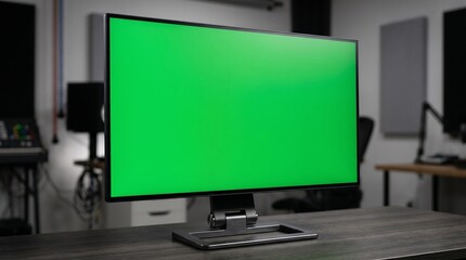 Fototapeta premium Green screen monitor on a desk in a studio