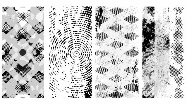 abstract noise patterns four vertical panels of textured monochrome graphic elements on white background high quality professional detailed