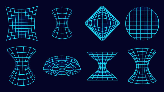 blue wireframe geometric shapes collection 3d rendered abstract forms on dark background high quality professional detailed modern elegant
