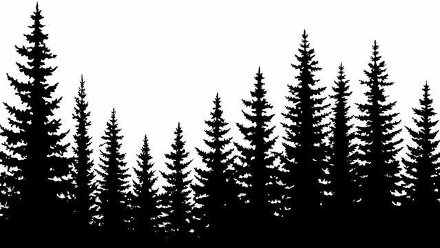 forest silhouette a solid black silhouette of dense coniferous trees against a white background high quality professional detailed