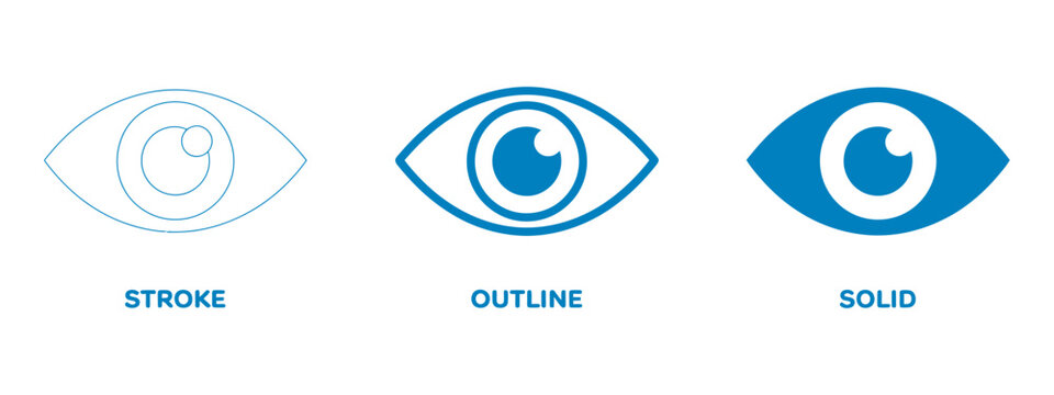 Eye icon set, editable stroke outline and solid vector styles for vision eye health view tracking minimal design