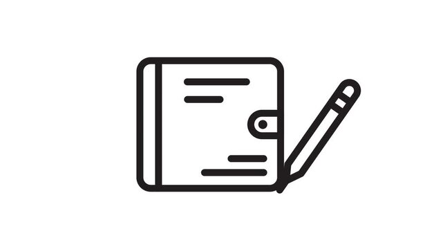 Writing with pen on notebook icon animation isolated on white background