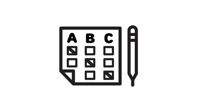 Multiple choice with pen icon animation isolated on white background
