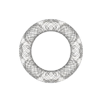 Detailed view of woven wire mesh circle.