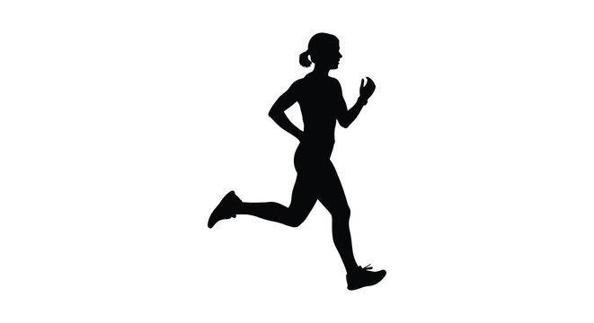 Running woman in motion black silhouette on a white background high quality