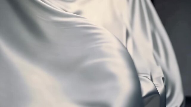 Abstract white fabric slowly moving and flowing creating beautiful soft light and shadow effects over smooth cloth.