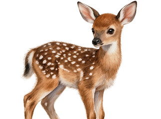 Obraz premium Isolated watercolor illustration of a charming baby deer fawn with spots standing gently