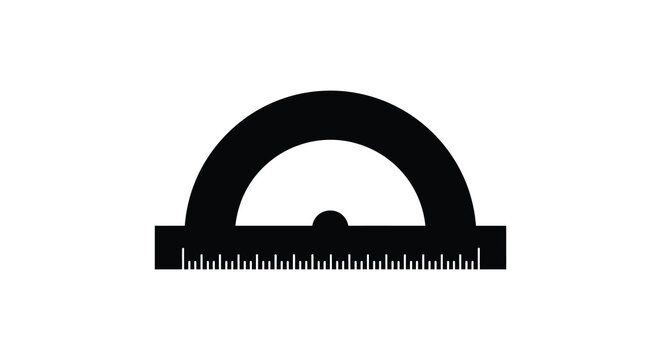 Protractor with degree markings black silhouette on a white background high quality