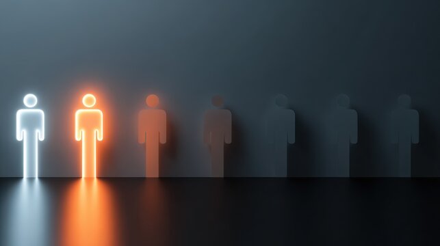 Illustrative Concept of a Bright and Outstanding person among shadows