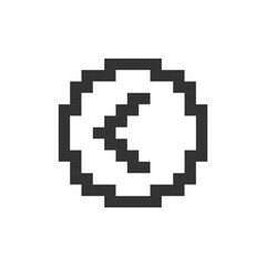 Obraz premium Arrow left button pixelated ui icon. Move back. Toolbar control. Previous track. Menu. Editable 8bit graphic element. Outline isolated vector user interface image for web, mobile app. Retro style
