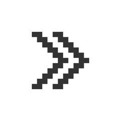 Obraz premium Right double arrow pixelated ui icon. Guillemets. Fast forward button. Speed up. Editable 8bit graphic element. Outline isolated vector user interface image for web, mobile app. Retro style