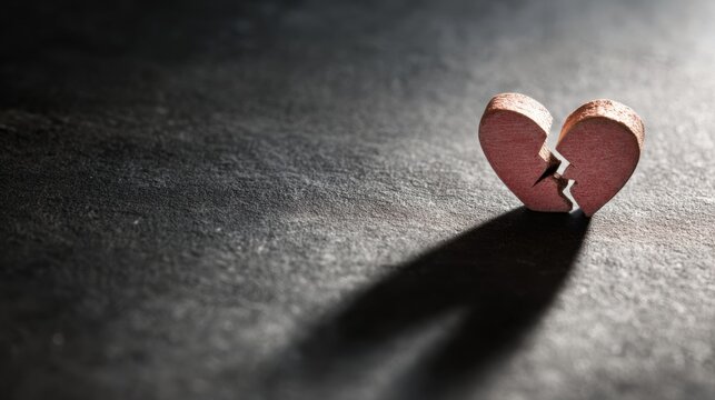 A broken heart with shadow symbolizing pain and heartache