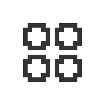 Bento like menu pixelated ui icon. Four squares. Chocolate menu representation. Navigation. Editable 8bit graphic element. Outline isolated vector user interface image for web, mobile app. Retro style