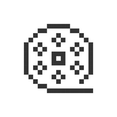Fototapeta premium Film reel pixelated ui icon. Motion pictures. Recorded strip. Movie theater. Editable 8bit graphic element. Outline isolated vector user interface image for web, mobile app. Retro style