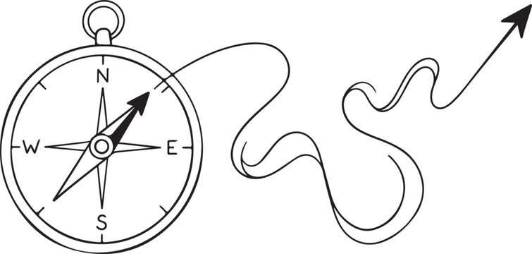 Navigation compass, direction arrow, map route, vector navigation, travel guide