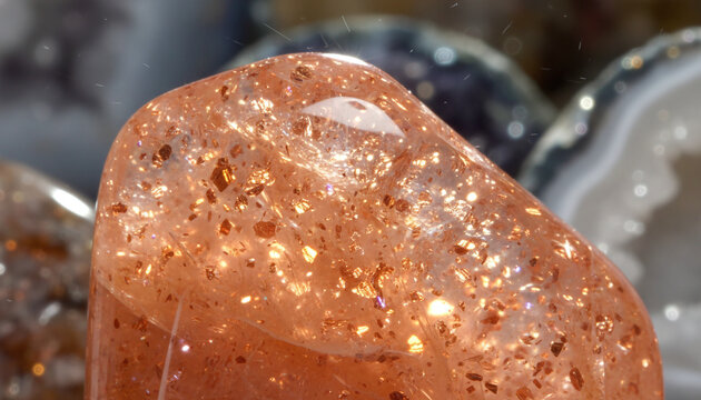 Polished Oregon Sunstone gemstone texture with glowing copper aventurescence