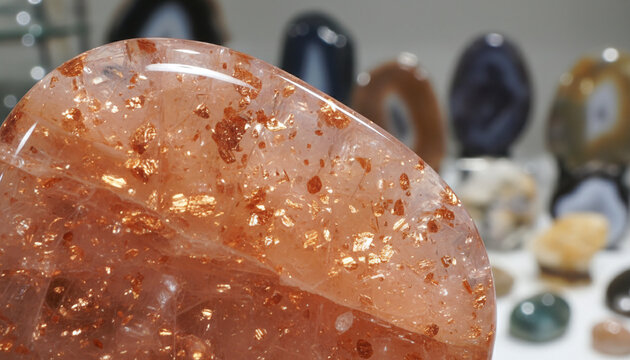 Polished Oregon Sunstone gemstone texture with glowing copper aventurescence
