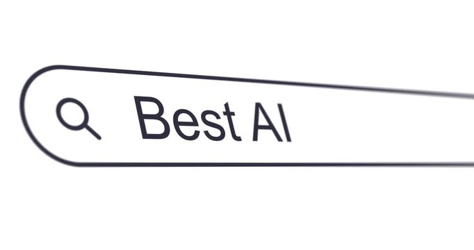 Typing phrase Best AI for into search box, looking for artificial intelligence tools for different purposes, search bar close-up, footage