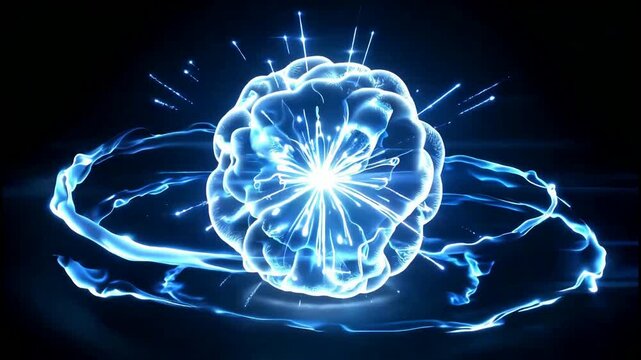Glowing blue brain energy explosion