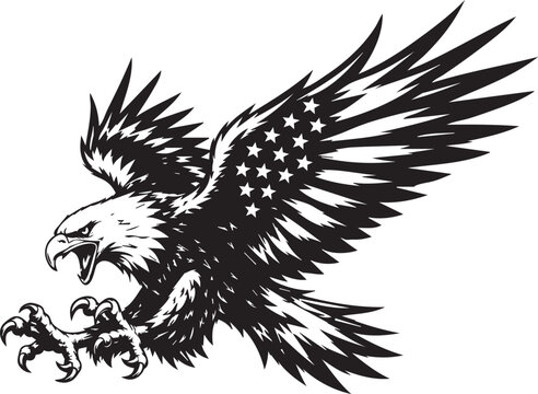 American bald eagle flying silhouette for USA Independence Day design