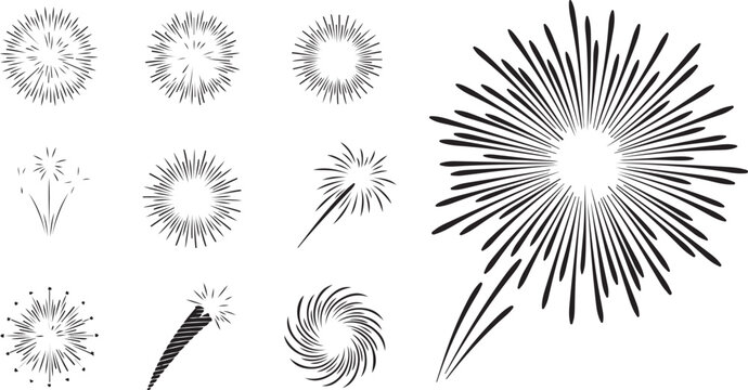 Set of hand drawn fireworks and explosion elements