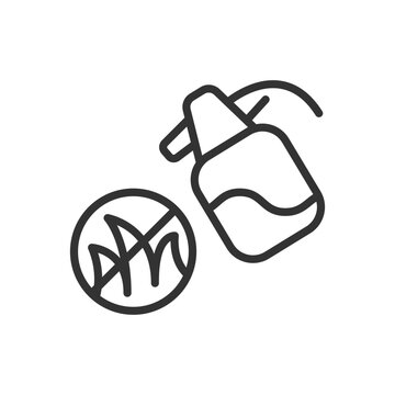 Weed control linear icon. Reducing growth. Vegetation management. Herbicide spraying. Vegetable garden. Thin line illustration. Contour symbol. Vector outline drawing. Editable stroke