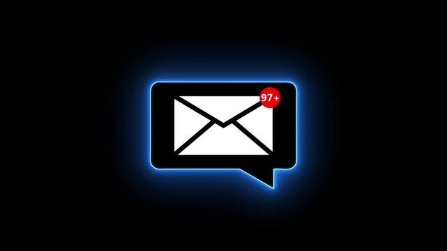 New Email Notification Icon with Unread Messages Alert on Black Background. A person receiving new message notification on their smartphone. 4k animation video