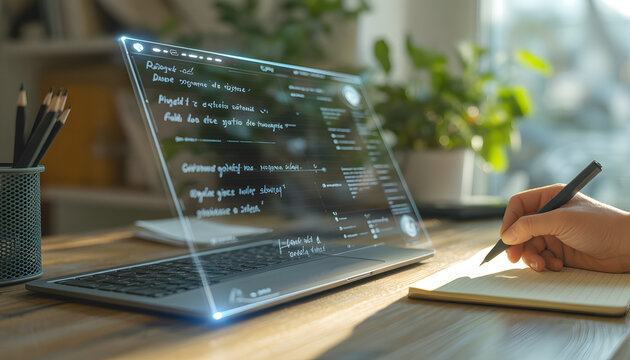 Handwritten Notes with Soft Digital Interface Glow AI Creativity Concept