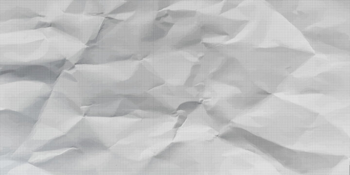 White crumpled paper texture with halftone gritty dotted grid, vector realistic wrinkled paper checkered background