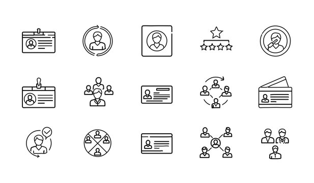 line icon set of personal identification cards user profile avatar and employee badge identity management concept