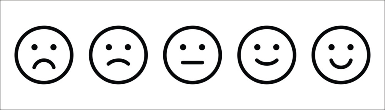 Customer satisfaction rating icons set with different facial expressions.