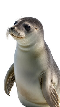 Isolated adorable seal pup, a beautiful marine mammal, looking up with a gentle expression on its face