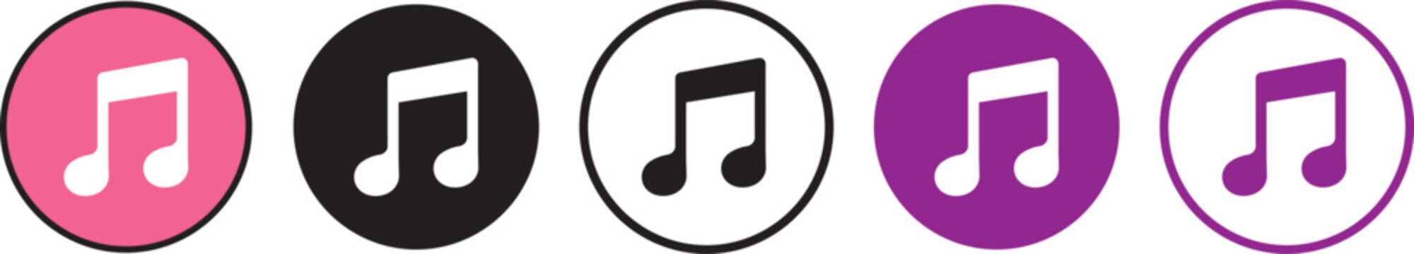 apple music app logo icon set. black white square and round player button collection. Ultimate collection of music streaming and playback signs.
