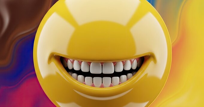 A gleaming, wide-mouthed smile that brings a bold pop of digital joy and uncanny realism to life.