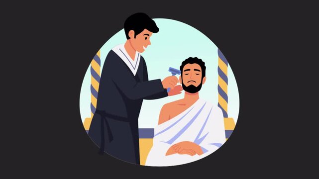 A barber shaving pilgrim vector concepts  Animation Alpha Channel