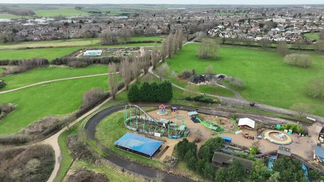 Aerial View of Wicksteed Park Playground and Play Area in Kettering Northamptonshire UK