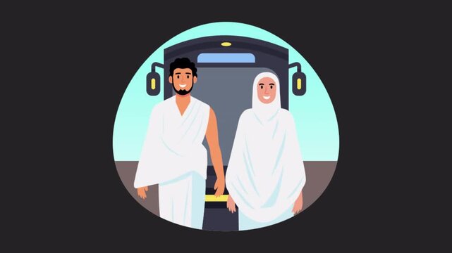 Pilgrims boarding on a bus vector concepts  Animation Alpha Channel