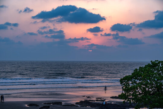 A stunning aerial drone view of Dapoli Beach along the Konkan coastline in Ratnagiri district, Maharashtra, India.