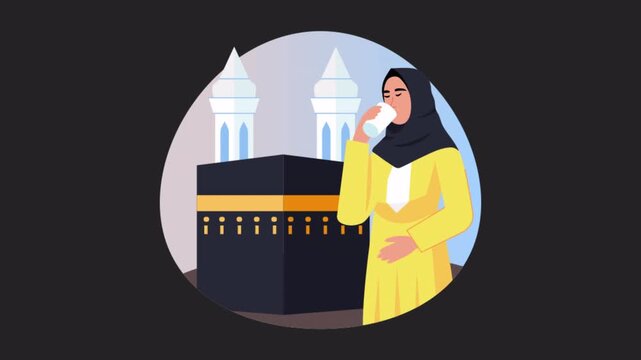 A woman drinking zamazam vector concepts  Animation Alpha Channel