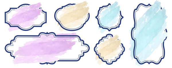 Blank label frame set featuring elegant outline borders with watercolor brush stroke accents designed for wedding invitations greeting cards and creative stationery design templates © Vector Jungle