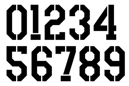 Numeric stencil pattern featuring clean geometric numbers zero to nine with structured layout style for typography systems, signage design, and industrial vector applications