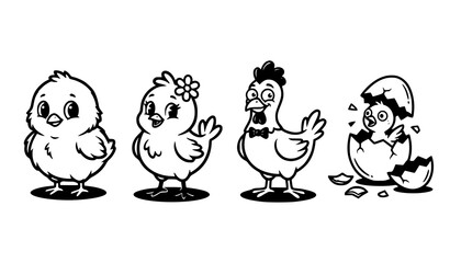 Cartoon chick and chicken illustrations © Nirob