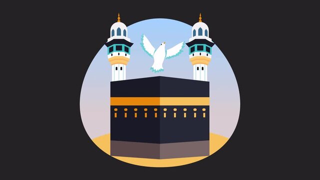 Birds flying over Kabba vector concepts  Animation Alpha Channel