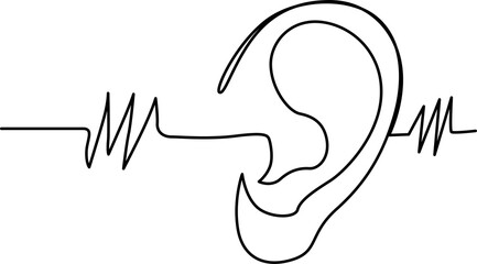 Obraz premium Simple ear with heartbeat line illustration isolated on transparent background